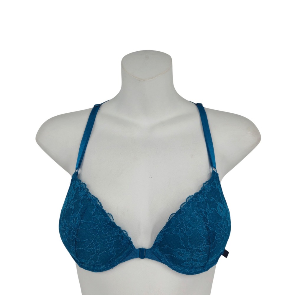 Victoria's Secret Push-Up Bra Women 32A Teal Blue Lace Racerback Lingerie